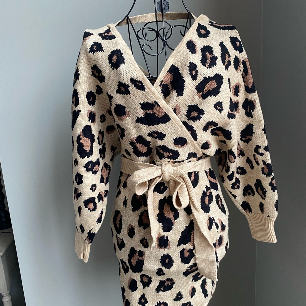 Leopard print wrap knit dress. Never worn